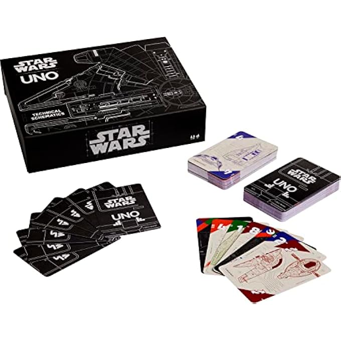 rayihni UNO STAR WARS TECHNICAL SCHEMATICS CARD GAME FOR KIDS & ADULTS WITH BLUEPRINTS OF SPACE STATIONS, SHIPS & DROIDS - Image 1